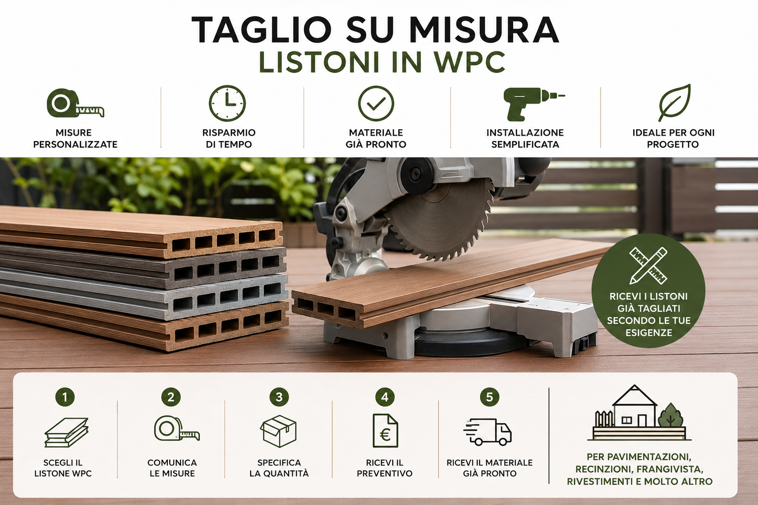 servizio di taglio su misura listoni in WPC